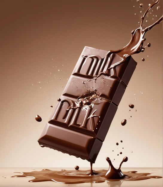 Milk chocolate bar with splashes and splashes suspended in the air