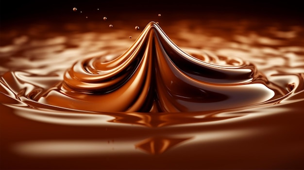 Milk chocolate liquid splashing Sweet dessert wave background Generative AI