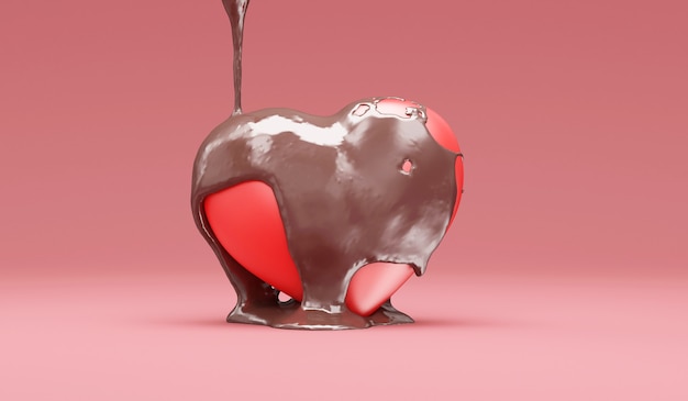 Milk chocolate poured on Love Heart on pink