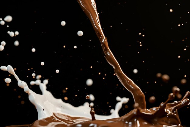 Photo milk coffee splash with coffee bean falling 3d on transparent background