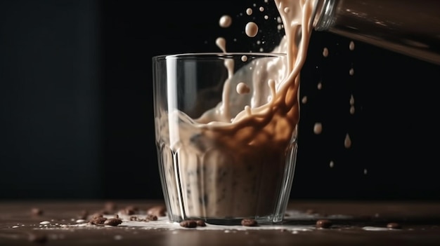 Молочный кофе, брызгающий из рта стакана Генеративный ИИ