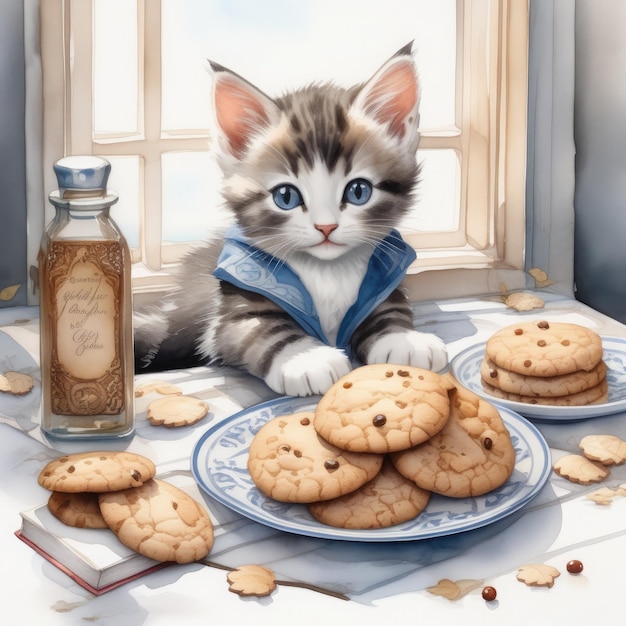 Milk Cookies and a Cute Kitten