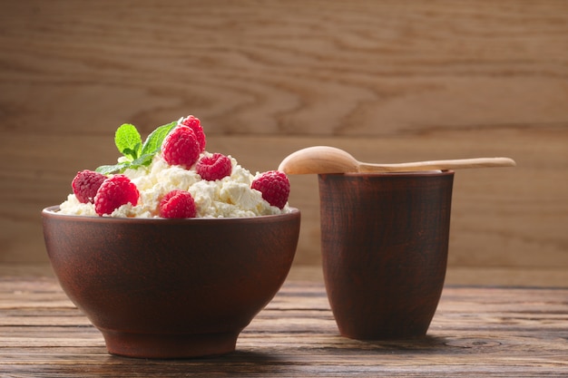 milk, cottage cheese, raspberry and mint. 