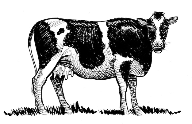 Milk cow Ink black and white drawing