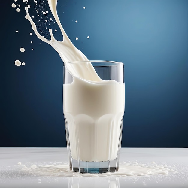 Молоко создает брызги, когда вытекает из стакана.
