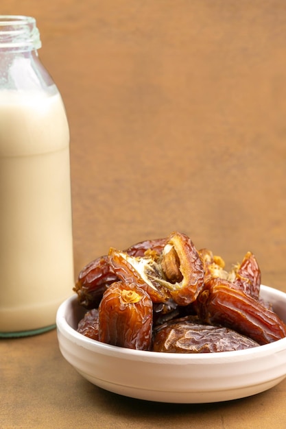 Milk Dates Susu Kurma made from milk and dates or palm fruits Place for text Copy space