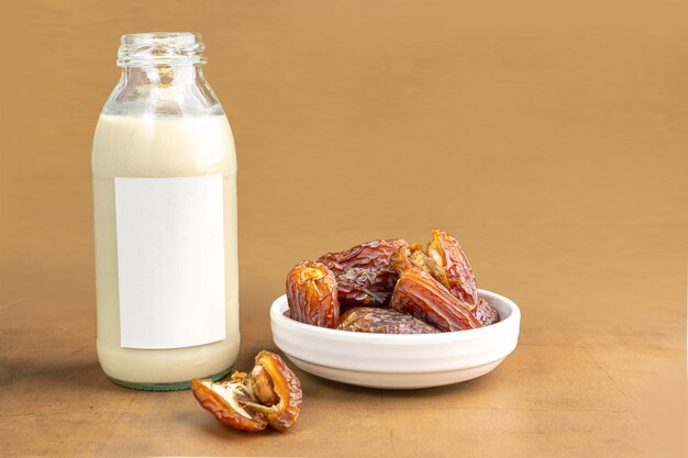 Milk Dates Susu Kurma made from milk and dates or palm fruits Place for text Copy space