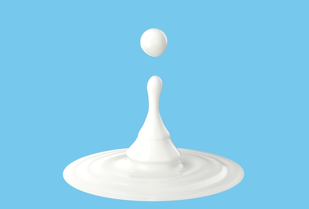 milk drop isolate on blue background liqiud splash 3d render