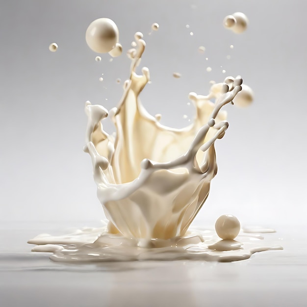 Milk drops and splashes minimalistic on white background generated by AI