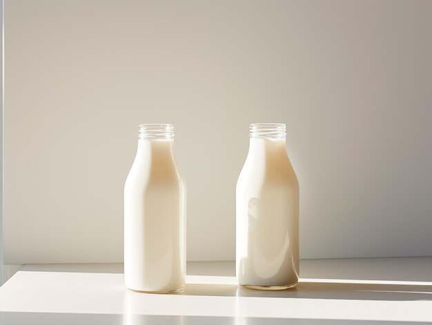 milk in a glass bottle mockup bottle on the table