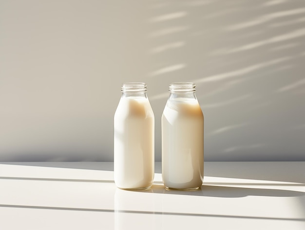 milk in a glass bottle mockup bottle on the table