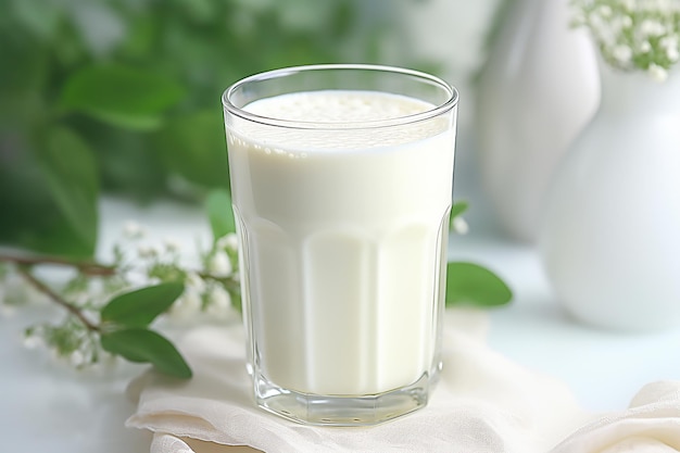 Milk in a glass and a jug on a wooden table