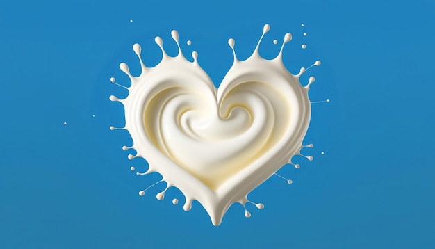 milk heart shape milk splash milk 3d isolated on blue background with Clipping path