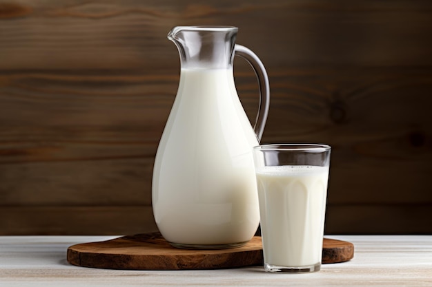 Milk in Jug and Glass on Table