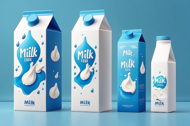 Milk package design milk label design Milk boxes set and bottle vector box realistic 3d illustration