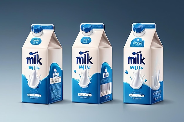 Milk package design milk label design Milk boxes set and bottle vector box realistic 3d illustration