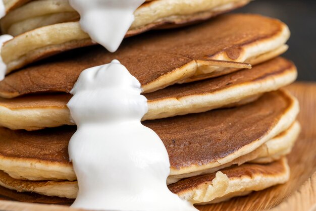 Milk pancakes made of wheat flour close up