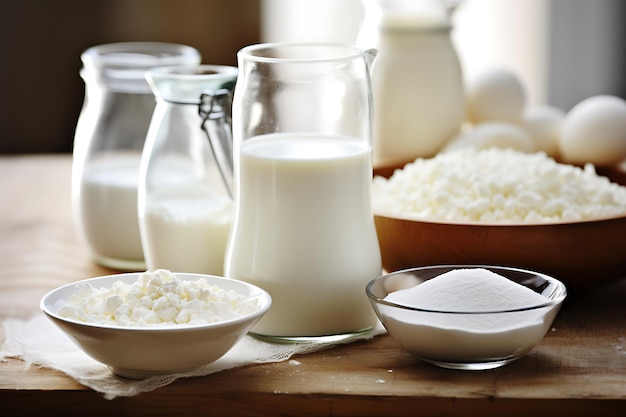 우유 제품 맛있는 건강한 우유 제품 테이블에