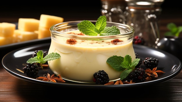 milk pudding homemade delicious Brazilian dessert recipe in a plate on a dark background