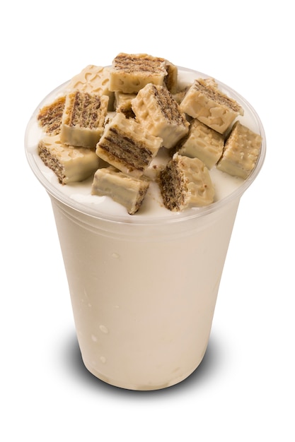 Milk Shake with chocolate pieces. White background