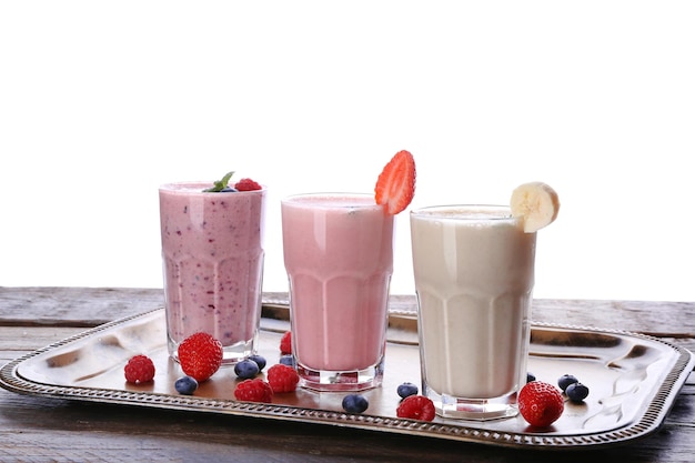 Milk shakes on white background