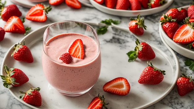 Milk smoothie with strawberries in the kitchen