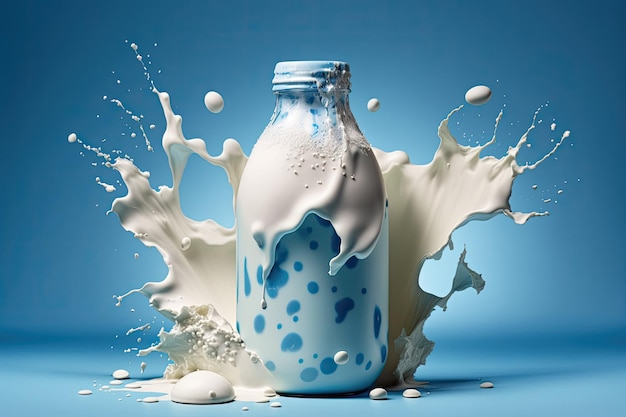 Milk Spills Against a Blue Background