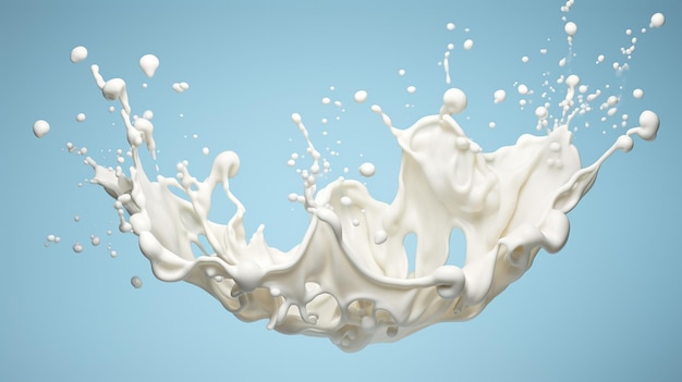 milk splash 3d rendering on blue background