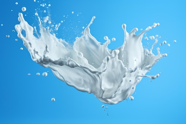 青い背景の牛乳のスプラッシュ 乳製品のコンセプト