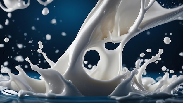 Milk splash dark blue background generated by AI