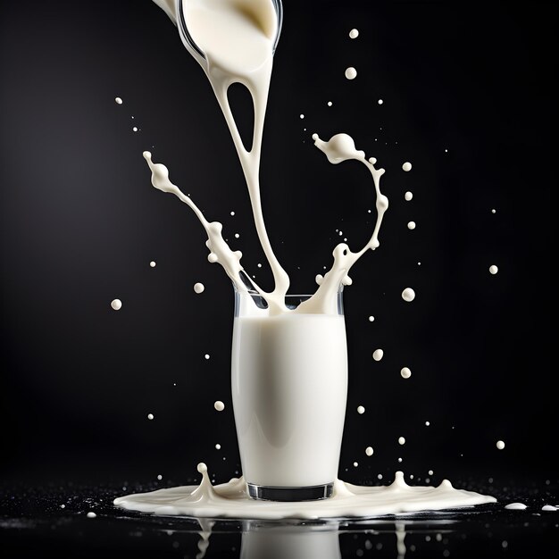 milk splash isolated on black background ai generative