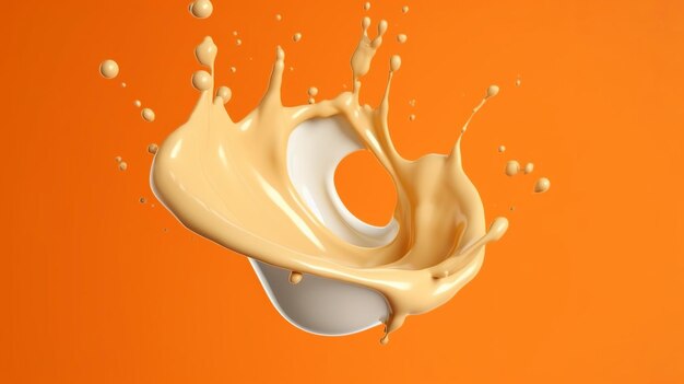 Photo milk splash isolated orange background generative ai