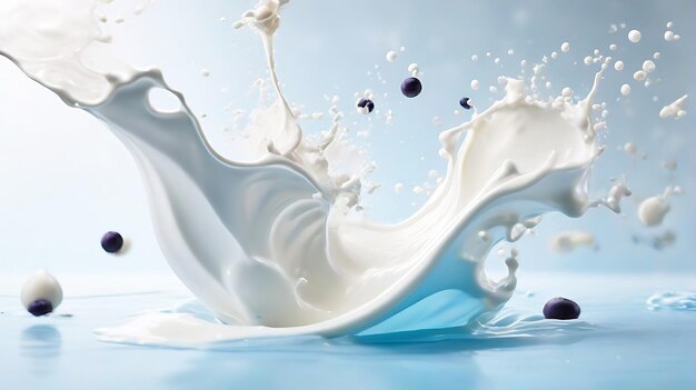 Milk splash seamless pattern isolated on blue and white background