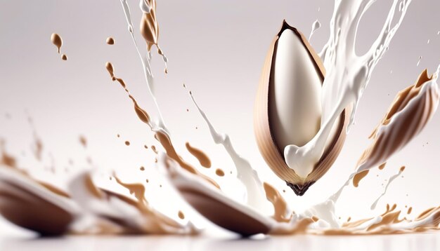Milk splash swirls and almond for demonstration food shot