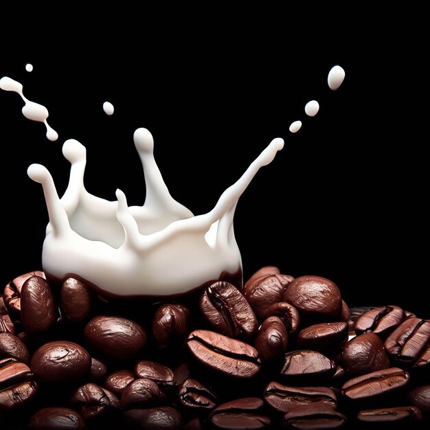 Всплеск молока с кофе на черном фоне Генеративный AI