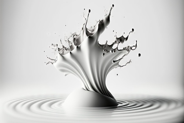 Milk splash with drops flying away Splasj crown in the white milk Generated AI