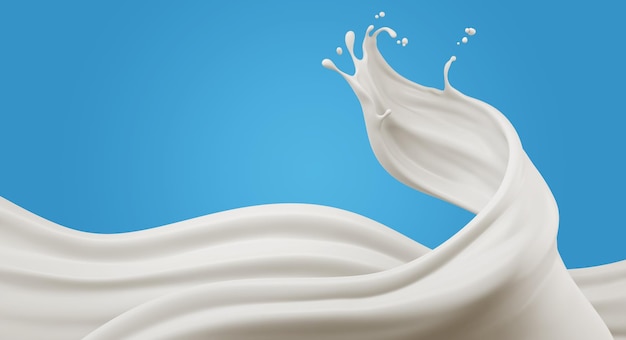 Photo milk splashes isolated on blue background with clipping path