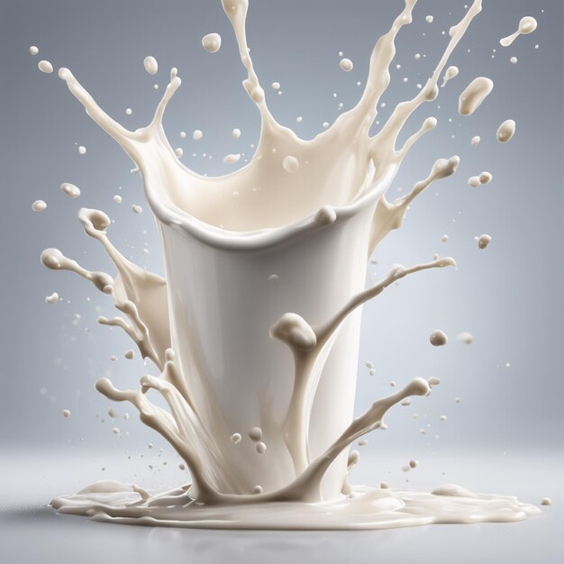 우유는 분출하는 흰색의 고립된 이미지와 함께 사실적인 구성을 튀깁니다