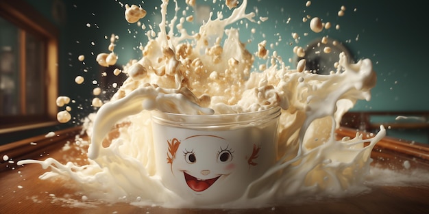 Photo milk splashing out of a cup 3d rendering of yogurt