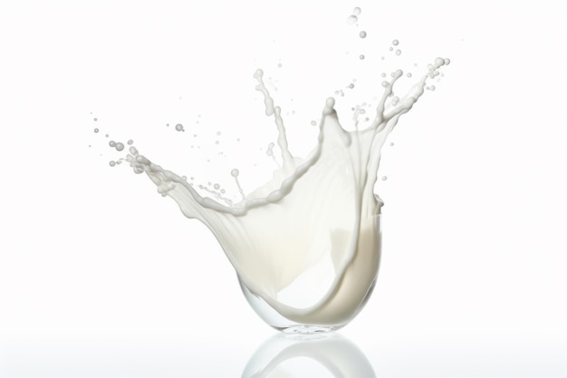 Milk splashing out of glass on white background