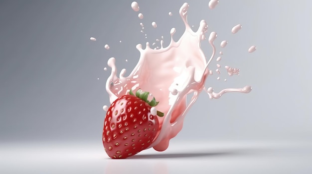milk splashing on strawberry generative ai
