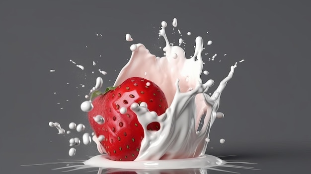 Milk splashing on strawberry Generative ai