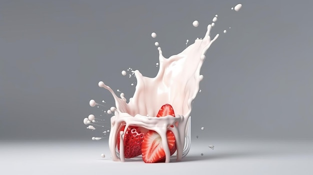 Milk splashing on strawberry Generative ai