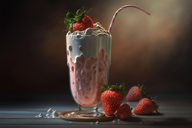 Milk strawberry cocktail Generative AI