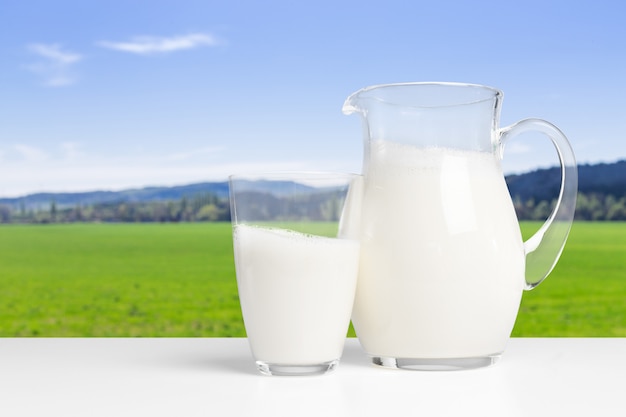 Milk on a table on white table