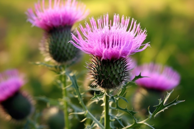 Milk thistle flower close up Generative AI