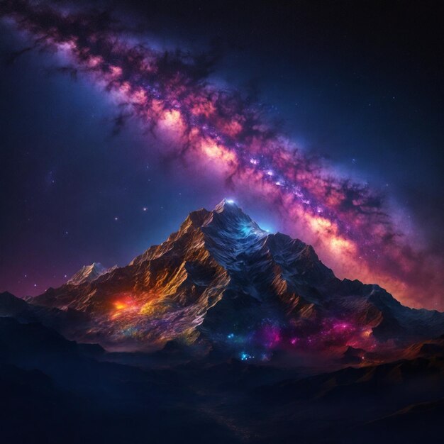 Milk way galaxy universe night with mountains light