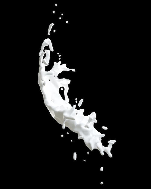 Foto rendering 3d con schizzi di latte o liquido bianco