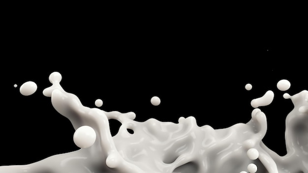 Illustrazione 3d di schizzi di latte o yogurt