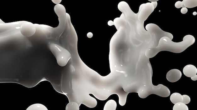 Illustrazione 3d di schizzi di latte o yogurt